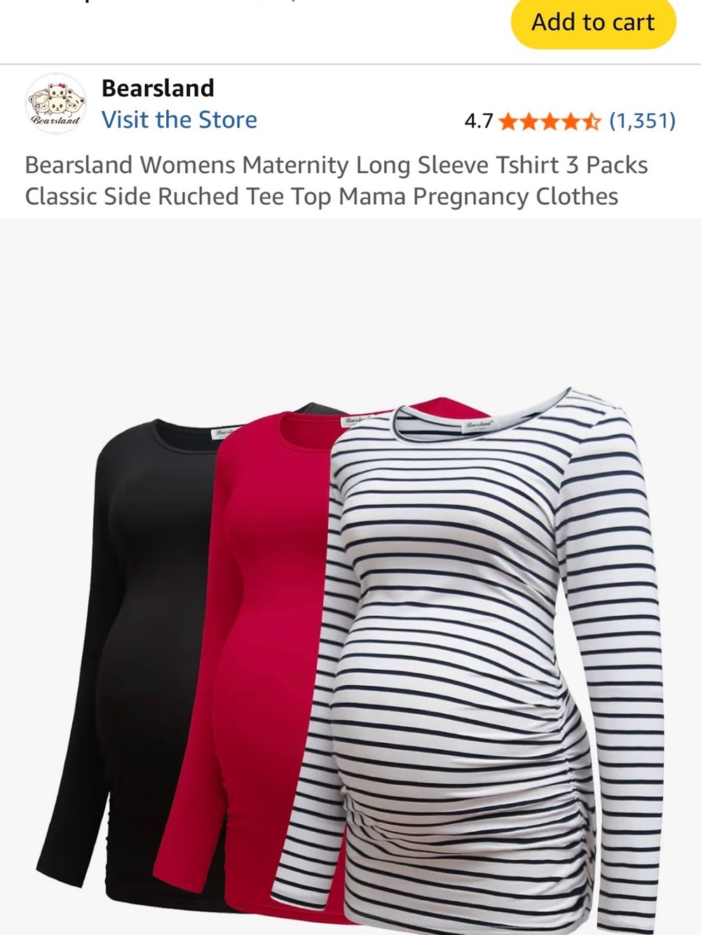 Bearsland Long Sleeve Maternity Tee 3-Pack — Black, Red, White with Navy Stripe